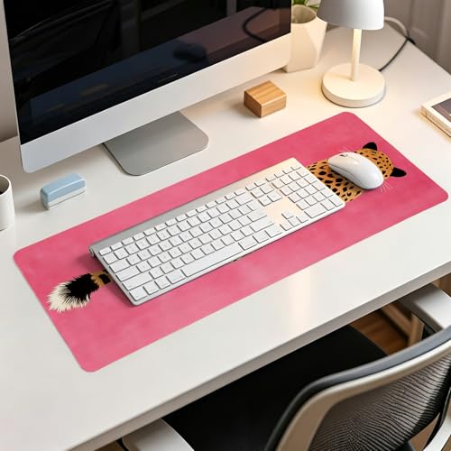 Pink Boho Cheetah Decor Desk Mat,XL Large Bold Leopard Animal Mouse Pad,Vibrant Retro Pop Art Cat Mousepad for Home Office Dorm Desktop Decor,31.5x11.8 Inch - color: Boho Cheetah XL