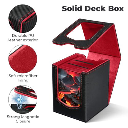 Fabmaker Deck Box Compatible with MTG Commander, (patent Pending) Magnetic Trading Card Storage Box with Comman-der, Fits 100 Double-Sleeved Cards, Card Box Compatible with Magic the Gathering, Red - color: Red, size: 1 pack
