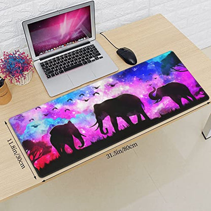 Abstract Elephant Forest Landscape Mouse Pad Extended Large Gaming Mouse Pad XL Oversized Desk Pad Stitched Edges Non-Slip Mat 31.5 X 11.8 Inch - color: Black21