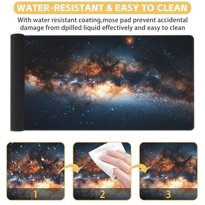 Galaxy Starry Sky Desk Mat Large Mouse Pad Gaming Mousepad 31.5 x 15.8 in | Desk Pad for Keyboard and Mouse, Large Non-Slip Rubber Base Mousepad Desk Mat with Stitched Edges for Gaming Office - color: Galaxy