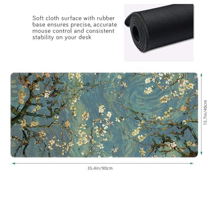 Almond Blossoms Large Mouse Pad,Gaming Keyboard Desk Pad,Extended Mouse Mat Non-Slip Rubber Base with Stitched Edges for Office Game Home XXL 35.4"x15.7" - color: Almond Blossoms, size: 35.4L x 15.7W inches