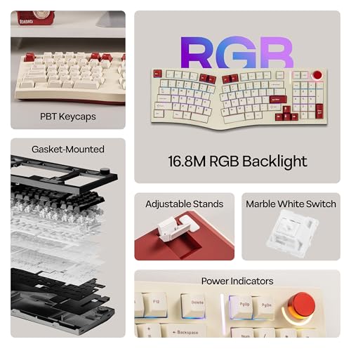 MechLands Feker Alice98 Ergonomic 98 Keys Custom Mechanical Keyboard, VIA Programmable, USB-C Wired Gaming Keyboard, Hot Swappable, 5 Layer Paddings, Control Knob, NKRO, RGB for Win/Mac (Beige) - color: Beige