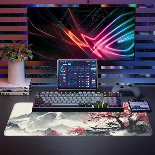 Mouse Pad, Large Anti-Slip with Stitched Edges Desk Mat Desktop Laptop Computer Desk Keyboard Mat,Table Protector Blotter Mat (Plum Blossom, 31.5" x 11.8") - color: Plum Blossom, size: 31.5" x 11.8"