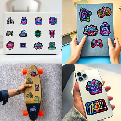100 Pcs Neon Video Game Stickers, Waterproof Vinyl Gamer Decals for Laptops, Water Bottles & Skateboards, Fortnite Style Party Favors, Birthday Gifts & Classroom Rewards
