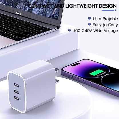 iPhone 16/17 Charger Block,USB C Charger [2 Pack] 35W 3-Port Wall Cube Fast Type C Charging Block PD Power Adapter for iPhone 17/17 Pro Max/16/16Pro/15/15Pro/14 Pro Max/13/12/11, iPad,Galaxy,Pixel 4/3