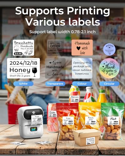 Phomemo Label Printer - M110 Address Label Maker Bluetooth Thermal Portable Label Maker Machine for Small Business, Barcode, Cable, Retail, Clothing, Barcode Printer Compatible with Phones & PC, White - color: White