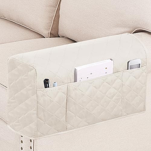 Turquoize 2 Pack Waterproof Armrest Covers for Chairs and Sofas - Couch Arm Covers with Side Pocket Anti-Slip Furniture Protector Washable Armrest Slipcovers, Ivory - color: Single Diamond- Ivory