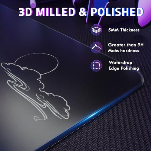 ATTACK SHARK CM05SE Glass Gaming Mouse Pad for FPS & Esports, Nano-Etched Tempered Glass Surface,Ultra-Smooth Low Friction Hard Mousepad,Waterproof Large Desk Mouse Mat for PC Setup,Black Wave - color: Black Wave