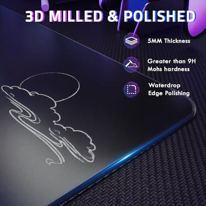 ATTACK SHARK CM05SE Glass Gaming Mouse Pad for FPS & Esports, Nano-Etched Tempered Glass Surface,Ultra-Smooth Low Friction Hard Mousepad,Waterproof Large Desk Mouse Mat for PC Setup,White Wave - color: White Wave
