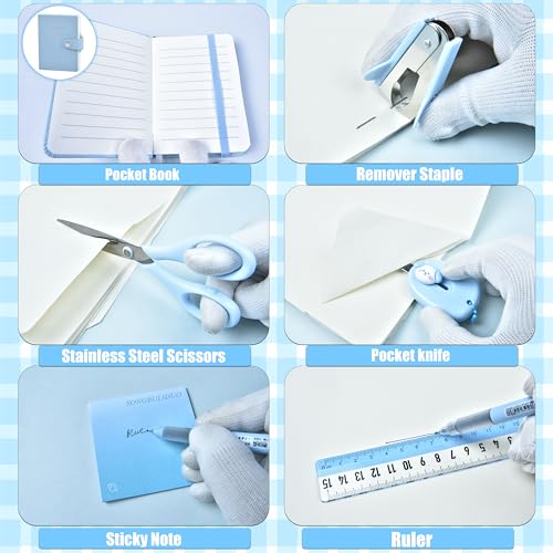 Blue Desk Accessories, 26Pcs Office Supplies and Desk Organizers, with Tape Dispenser, Stapler, Staple Remover, Ect, Gift Box Packaging - color: Blue