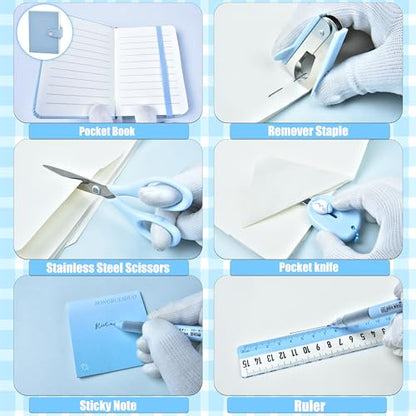Blue Desk Accessories, 26Pcs Office Supplies and Desk Organizers, with Tape Dispenser, Stapler, Staple Remover, Ect, Gift Box Packaging - color: Blue