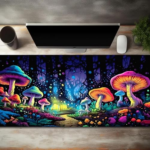 Gaming Mouse Pad, Blacklight Waterproof Large Non-Slip Rubber Base Mouse Mat, Glow in The Dark Desk Pad, 31.5 x 11.8 inches, Mushroom - color: Mushroom