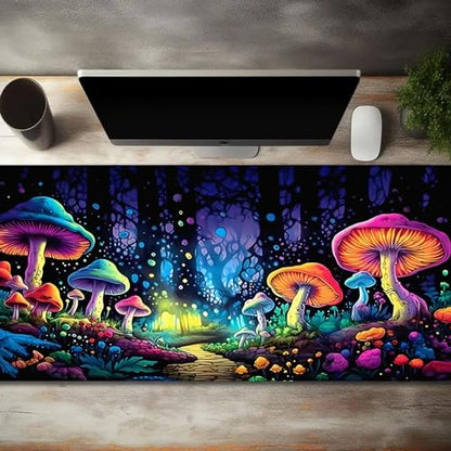 Gaming Mouse Pad, Blacklight Waterproof Large Non-Slip Rubber Base Mouse Mat, Glow in The Dark Desk Pad, 31.5 x 11.8 inches, Mushroom - color: Mushroom