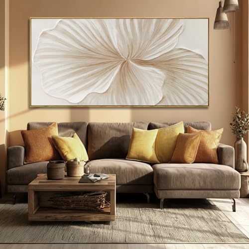Large Framed White Floral Wall Art Textured Abstract Flower Canvas Painting Modern Minimalist Artwork for Living Room Bedroom Office 29x58 Inch - color: White and gold, size: 58"L x 29"W