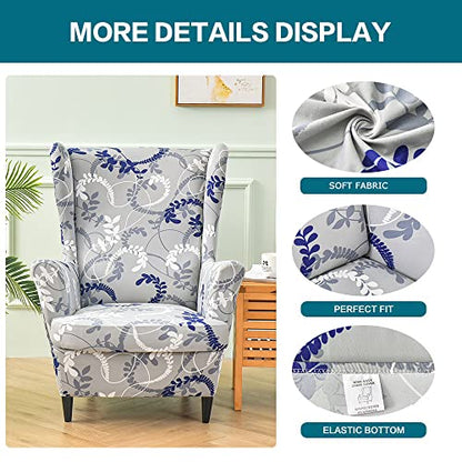 KRFOONN Wingback Chair Covers Slipcovers 2 Piece Stretch Wing Chair Covers Spandex Slipcovers Wingback Sofa Covers Armchair Covers Non-Slip Furniture Protector for Living Room Wingback Chairs, A17 - color: A17