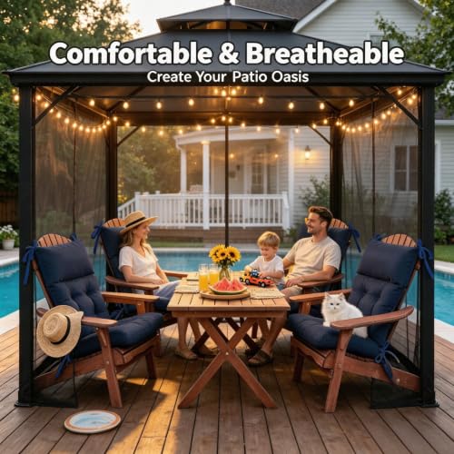 QILLOWAY Outdoor Rocking Chair Cushions Set of 2, 100% Polyester Waterproof Patio Rocking Chair Cushion, High Back Weatherproof Chair Pad for Adirondack & Outdoor Furniture, Navy Blue - color: Navy