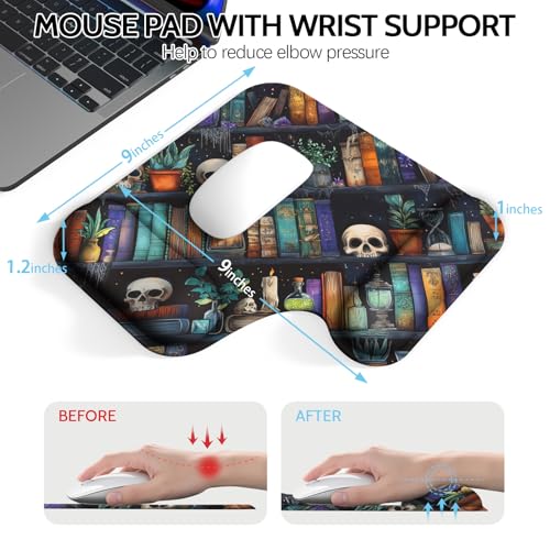 Ergonomic Mouse Pad with Gel Wrist Rest (1"& 1.2" Dual Height) - Mouse Pads Compact Mousepad Desk Mat Office, Gaming & Carpal Tunnel Relief | Non-Slip Rubber Base | Gothic Bookshelf - color: Gothic Bookshelf