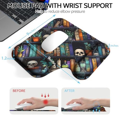 Ergonomic Mouse Pad with Gel Wrist Rest (1"& 1.2" Dual Height) - Mouse Pads Compact Mousepad Desk Mat Office, Gaming & Carpal Tunnel Relief | Non-Slip Rubber Base | Gothic Bookshelf - color: Gothic Bookshelf