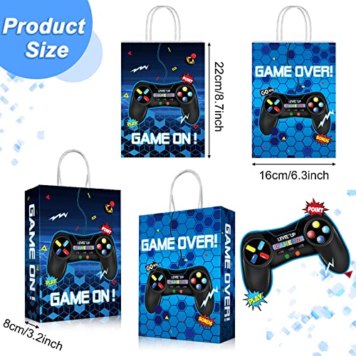 Clabby 16 Pieces Gamer Bags, Video Game Party Favor Goodie Candy Treat Gift Bags with Handle for Kids Boys Gaming Birthday Party Supplies Decorations - color: Blue