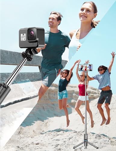 Selfie Stick, 41'' Extendable Phone Tripod Stand with Phone Holder & Detachable Remote, 360° Rotation Selfie Stick Tripod for Cell Phone Compatible with iPhone, Android, Samsung - color: Black