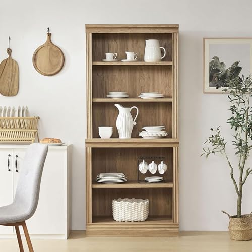 JAHRSTIM Halston Bookshelf, 5-Tier Tall Deep Storage Shelf, Adjustable Open Shelving Unit Closet Organizer and Storage for Living Room Home Office Bedroom, Modular Deep Bookcase Bookshelves - color: Oak, size: Multi-Depth w/o Doors