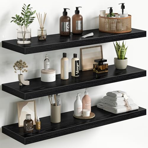 Fun Memories Floating Shelves for Wall 36 Inch Set of 3, Farmhouse Floating Shelves with Invisible Heavy Duty Bracket, 10 Inch Deep Bathroom Shelves for Storage, Living Room, Kitchen, Decor, Black - color: Black, size: 36"W x 10"D - 3P
