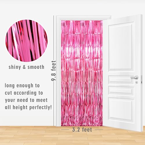 GOER 3.2 ft x 9.85 ft Metallic Tinsel Foil Fringe Curtains Party Photo Backdrop Party Streamers for Galentines Day, Birthday, Graduation, New Year Eve Decorations Wedding Decor (1 Pack, Hot Pink) - color: Hot Pink, size: 1 Pack
