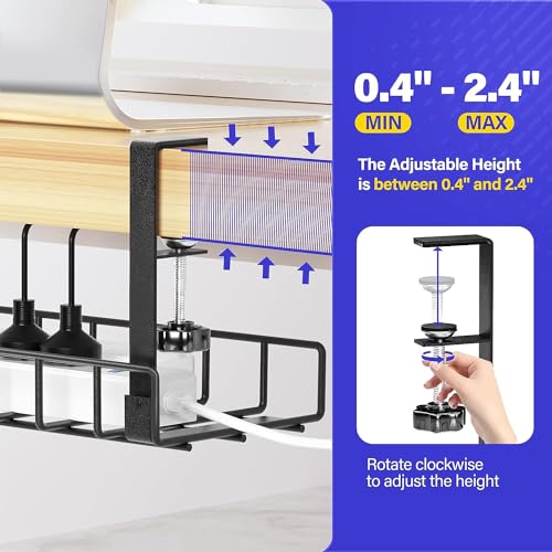 Under Desk Cable Management Tray 2 Pack, Xpatee Wire Management No Screws, Cable Tray with Clamp for Wire Management, Computer Code Rack for Office, Home - No Damage to Desk Black - color: Black