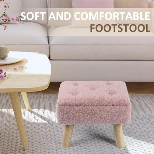 OGEMXU Storage Ottoman, Small Foot Stool Ottoman with Storage, Boucle Teddy Velvet Foot Rest with Padded Seat, Sturdy Wood Legs Stool for Living Room, Bedroom, Couch, Enterway (Pink) - color: Pink