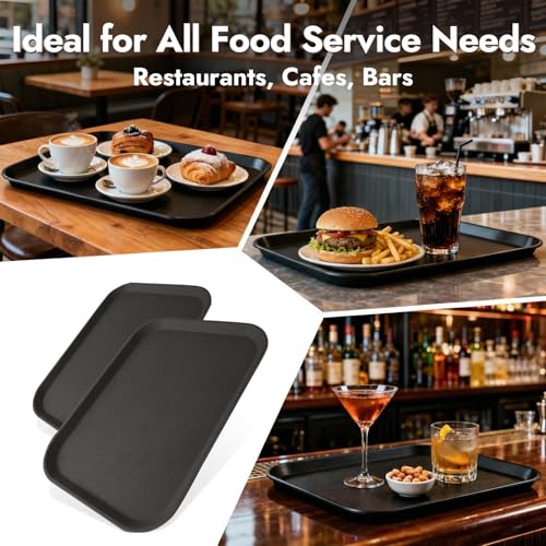 CURTA 2-Pack Restaurant Grade Non-Slip Trays, NSF, 16 Inch x 12 Inch, Plastic Rubber Lined Anti-Skid Rectangular Serving Tray, Black - color: Black-rectangular, size: 12 Inch x 16 Inch
