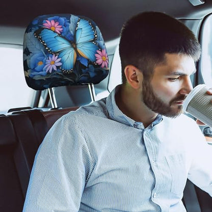 Dujiea 2 Pack Butterfly Flower Car Headrest Covers, Universal Soft Car Seat Head Rest Protector, Vehicle Accessories Fabric Headrest Cover for Cars Vans Trucks - color: Butterfly Flower