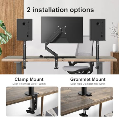 suptek Clamp-on Speaker Stand Desk Mount Set, Height Adjustment, Tilt, Swivel, 9.6 x 8.8 inch Trays, Universal Audio Holders for Computer and Bookshelf Speakers, Elevated Sound, 2 Pack, Black, SDM001B - color: Black