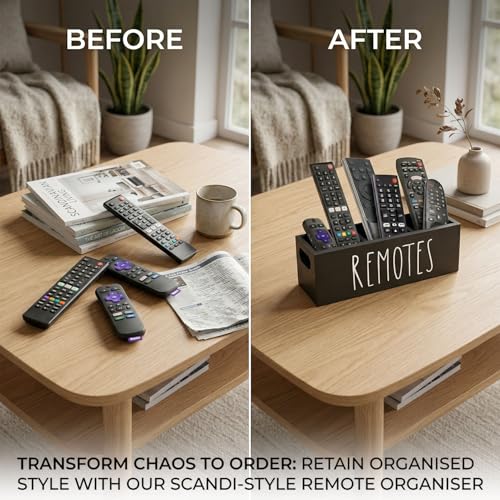 Remote Control Holder, Farmhouse Remote Storage Caddy, Bedside TV Controller Box, Rustic Wood Media Organizer Tray for Home Bedroom Table (Black) - color: Black