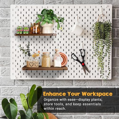 2 Pack Walnut Color Pegboard Shelf, Peg Board Organizer Accessories, Compatible with IKEA Skadis Pegboard for Home Office, Craft Room, Gaming