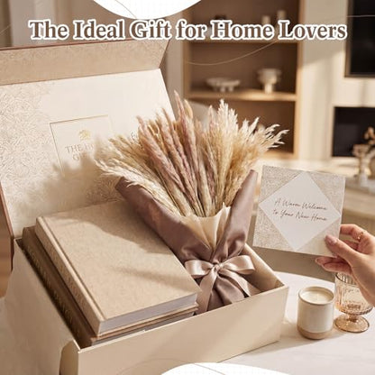 Junkin Set of 2 Decorative Books for Home Decor with 60 Pampas Grass Aesthetic Linen Fake/Faux Books Hidden Storage Boxes Modern Farmhouse Bookshelf Decor for Home Coffee Table Shelf Mantel