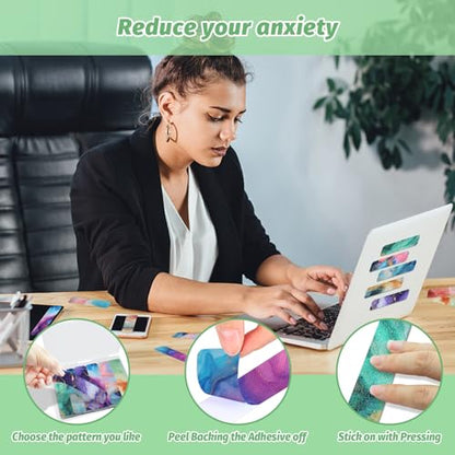 72 Pieces Anxiety Sensory Stickers with Storage Box - Sensory Stickers 2 Textured Surface - Fidget Strips for Office Desk Adult Stress (Marble) - style: Marble Style