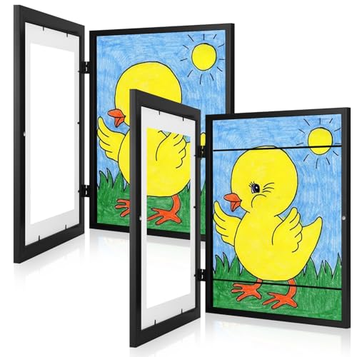 [2 Pack] Kids Art Frames, 10x12.5 Front Opening Kids Artwork Frames Changeable, Displays 8.5x11 With Mat and 10x12.5 Without Mat, Holds 50 Pcs, for 3D Picture, Crafts, Hanging Art, Portfolio Storage - color: Black, size: 10x12.5"