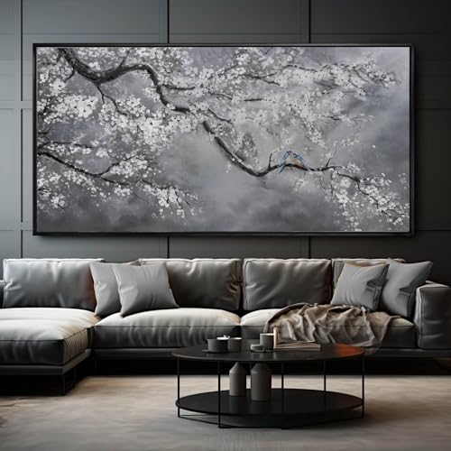Kureful Nature Wall Decor Flowers White Pictures Art Bird Artwork Botanical Wall Art 29x58 Inch Hanging Art Wall Decorations for Office Bedroom - color: Grey, size: 29"x58"