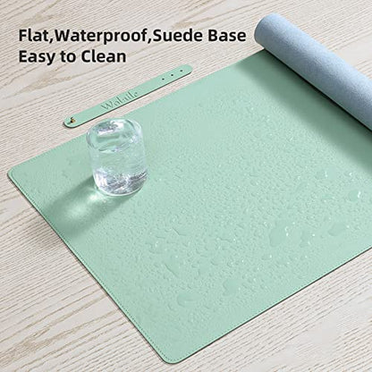 Wolaile PU Leather Desk Pad,36x17 in Large Computer Desk Mat,Waterproof Non-Slip Desk Blotter Protector,Light Green Big Keyboard Mouse Pad - color: Light Green