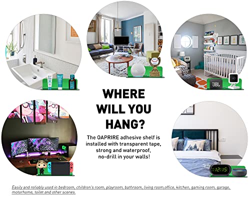 OAPRIRE Wall Mount Shelves Set of 2 for Bedroom, Bathroom, Kids Room & More - Drill Free Acrylic Shelf with Cable Clips, Waterproof Strong Adhesive, Easy to Install (Emerald) - color: Emerald