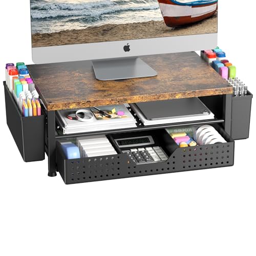 Monitor Riser, Laptop Stand for Desk, Office Desk Organizer and Accessories, Computer Monitor Stand, Desktop Shelf with Drawer and Pen Holder, Printer Stand for Home, Office, Dorm (Brown) - color: Brown-Regular