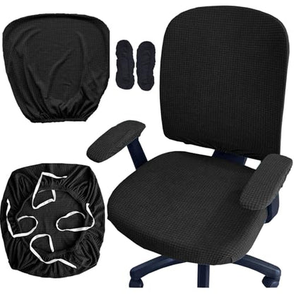 HAPPYDOG 4 Pcs Office Chair Covers Set Stretchable Protective Rotating Computer Chair Seat Covers with Armrest Covers (Black) - color: Black