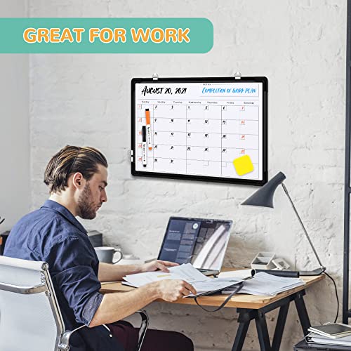 Monthly Calendar Whiteboard for Wall, 16x12 Inches Dry Erase Board, Small Magnetic White Board, Double-Sided Hanging Board for Office School Home Kitchen, Portable Board for Drawing Planning, Black - style: Whiteboard 16X12 Black