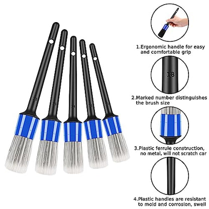 HMPLL 10pcs Car Detailing Kit, Premium Detailing Brush Set Includes 5 Soft Car Detailing Brushes, 3 Wire Brush, 2 Air Vent Brush for Cleaning Car Interior and Exterior Detailing, Blue - color: Blue and White