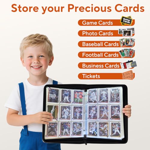 Baseball Card Binder 9 Pocket, 720 Pockets Trading Card Binder with Zipper, Portable Collector Card Album Storage Organizer for Sports Cards, Game Cards, Gifts for Kids - color: 9 Pocket Baseball Elements 720