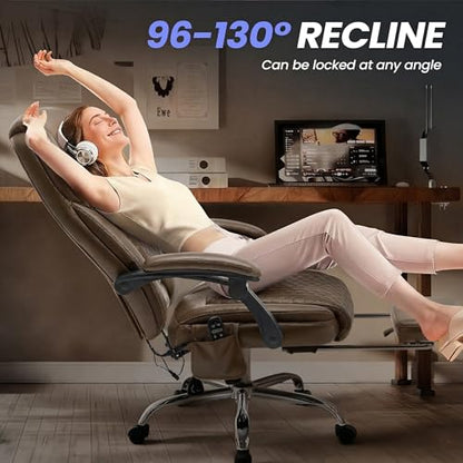 MALOL Massage Office Chair with 3-Level Heat and Footrest – 20-Min Easy Assembly, 300 lbs Big and Tall Reclining Desk Chair, PU Leather Ergonomic Executive Computer Chair with Side Pocket, Brown - color: Brown, size: Set of 1, style: Modern