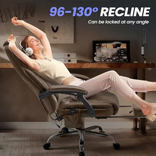 MALOL Massage Office Chair Set of 2 with 3-Level Heat and Footrest – 20-Min Easy Assembly, 300 lbs Big and Tall Desk Chair, PU Leather Ergonomic Executive Computer Chair with Side Pocket, Brown - color: Brown, size: Set of 2, style: Modern