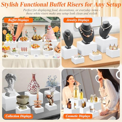 11 Pcs Buffet Risers and Stands with Mini Table Sign and Makers, Food Risers for Buffet Table Display Stand for Party Catering Dessert Jewelry Collectible (10" 9" 8" 7.5" 6.8" 6" 5" 5" 4" 4" 3") - color: 10"9" 8" 7.5" 6.8" 6" 5" 5" 4" 4" 3"