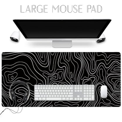 HGWALP Black Topographic Large Gaming Mouse Pad Extended XXL(900 * 400 * 3MM) Mouse Mat Long Desk Pad with Stitched Edges for Keyboard Home Office Gaming Work Big Desk Mat - color: Black TOPO