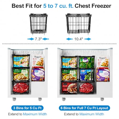 iSPECLE Freezer Organizer Bins - 3 Pack Adjustable Width for 5 to 7 Cu.Ft Chest Freezers, Stackable Freezer Wire Storage Baskets for Deep Freezer Organization, Assembly Required, Black - style: 3-Pack Black